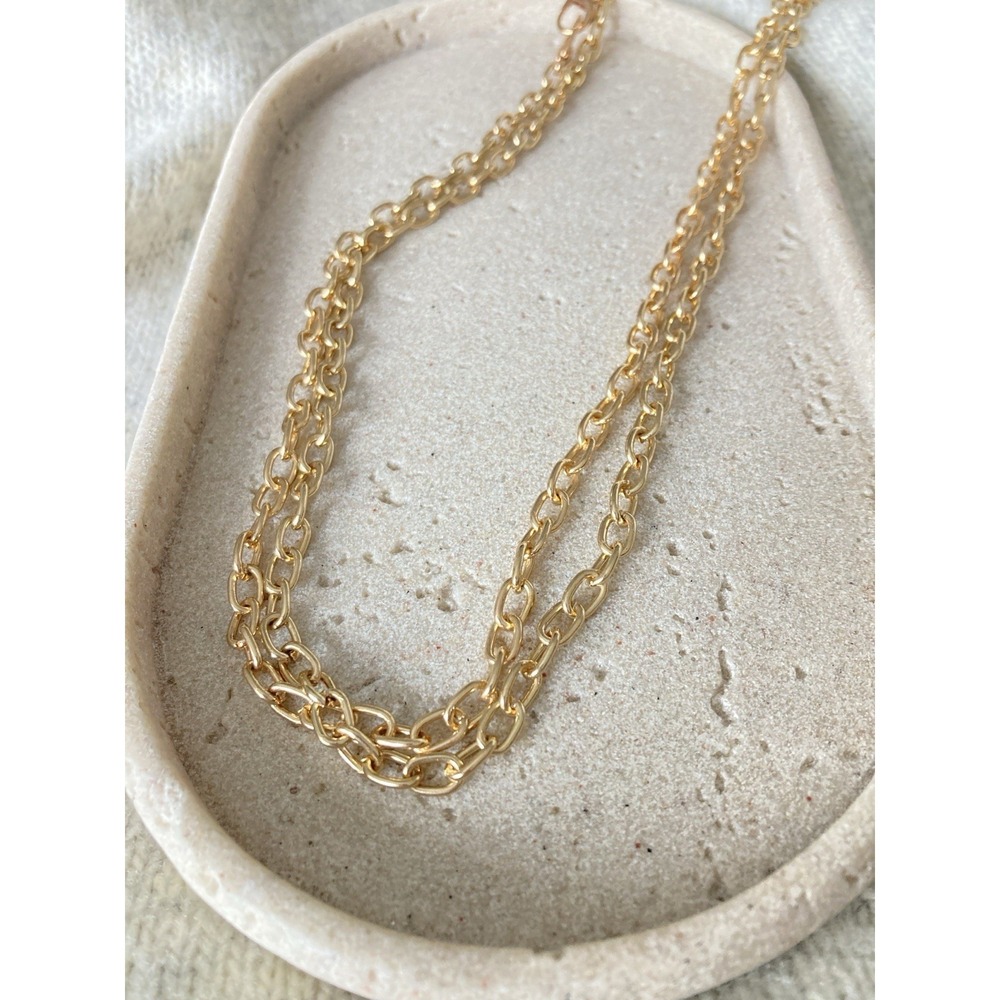 Gold Tone Oval Link Necklace Double Strand Layering Chain Runway Couture